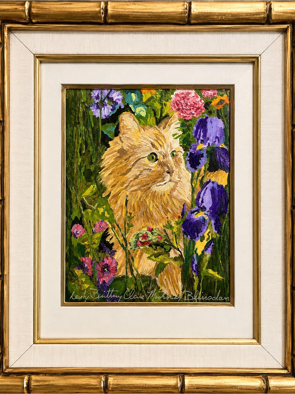 Framed Orange Tabby Cat Original Painting by Lady Brittony Clare Martin